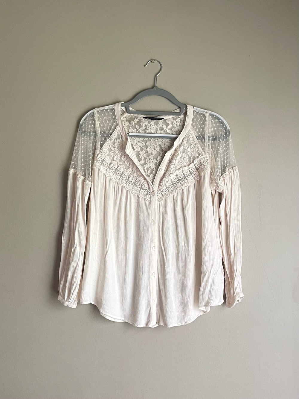 Cream Lace Button-Front Women's Top